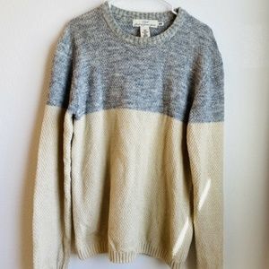 H&M Gray Beige Color Block Chunky Knit Sweater